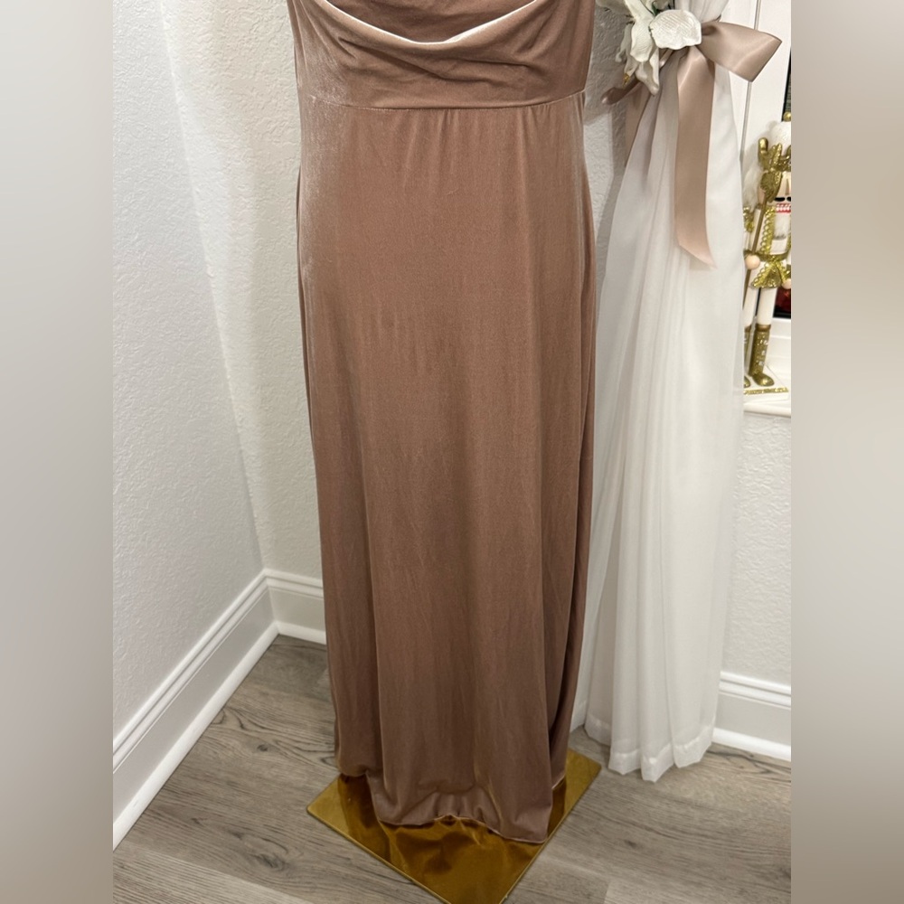 REVERLY Skye Velvet Champagne Cowl Neck Maxi Dress Bridesmaid Size 14 WORN ONCE - Picture 5 of 10